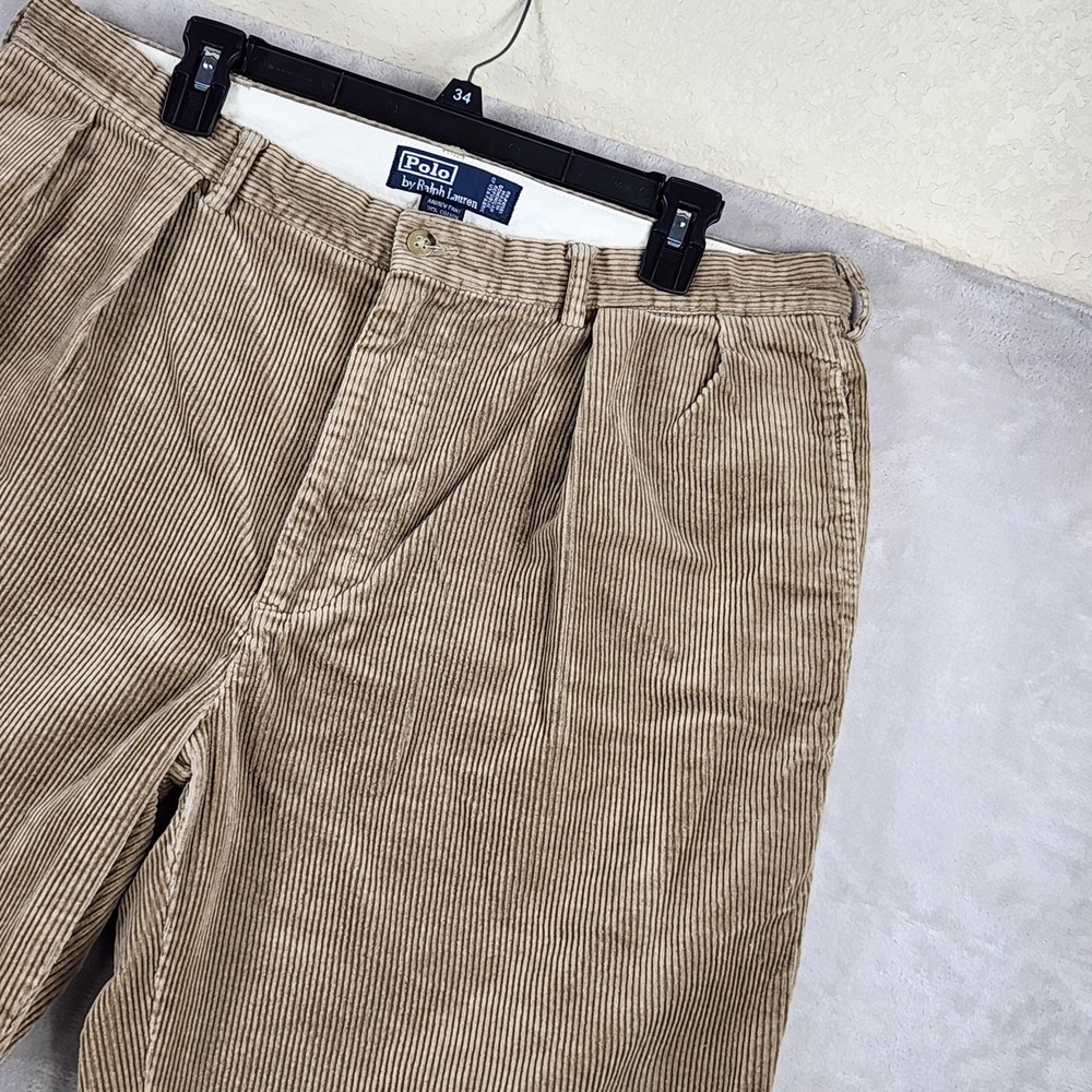 Polo Ralph Lauren Corduroy Pants Mens 38x32 Beige Andrew Pleated Classic Fit - Picture 5 of 13
